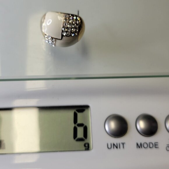 White And Gold Oval Earrings with Clear Crystals Small White Earrings - Picture 9 of 9